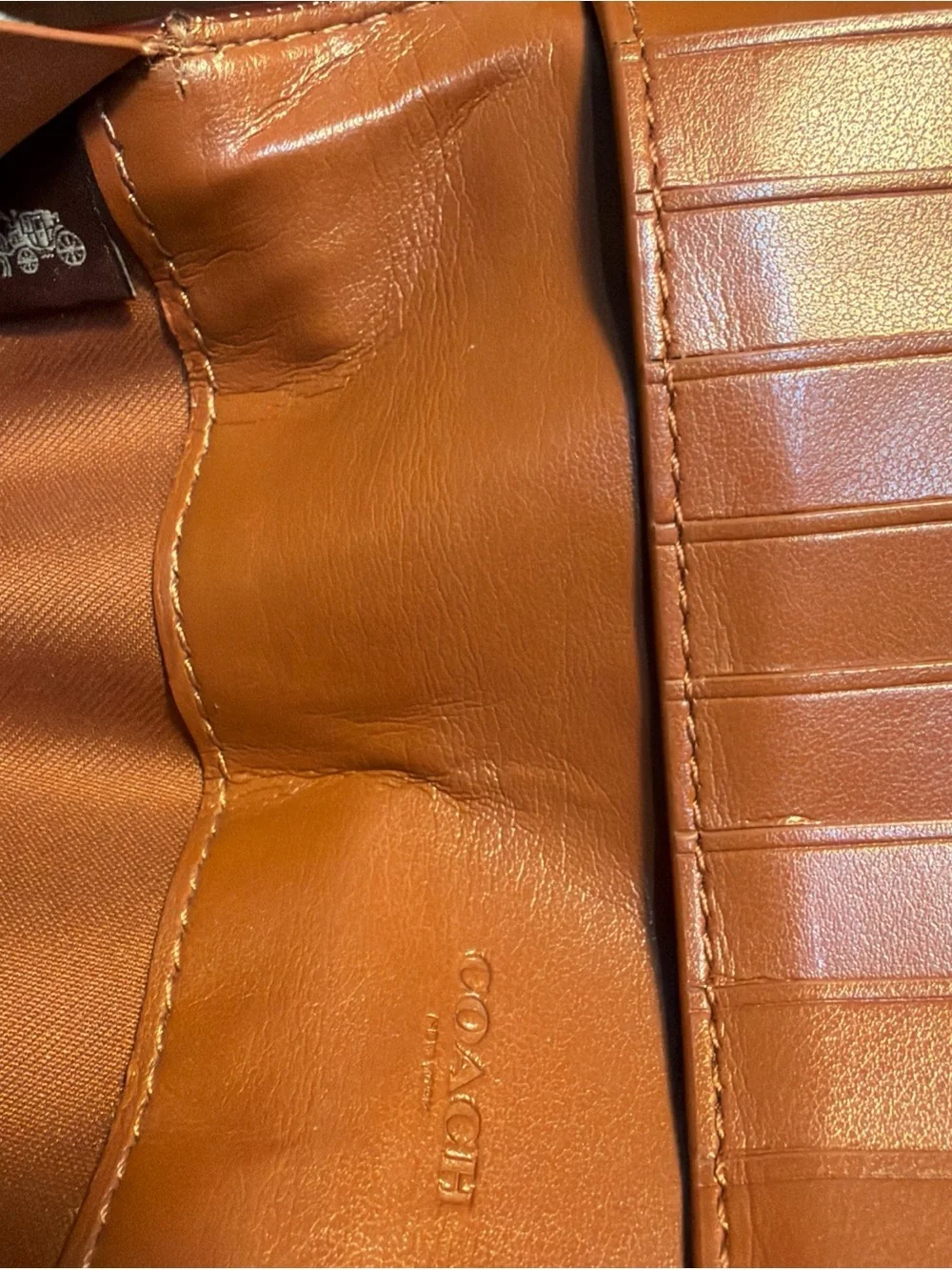 Coach Leather Zip Wallet in Cognac Brown with Gold Logo #58586